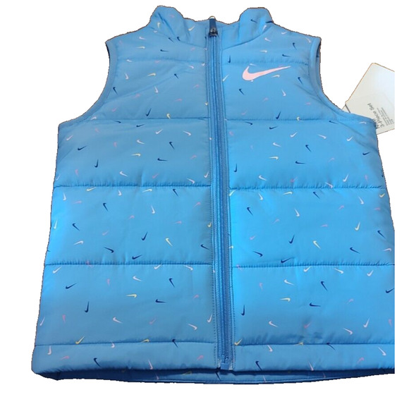 NEW Nike Vest Puffer Full Zip Swoosh GIRLS Size 4 Blue Multi NWT - Picture 1 of 4